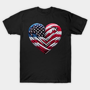 Fighter Jet Airplane American Flag Heart 4Th Of July T-Shirt